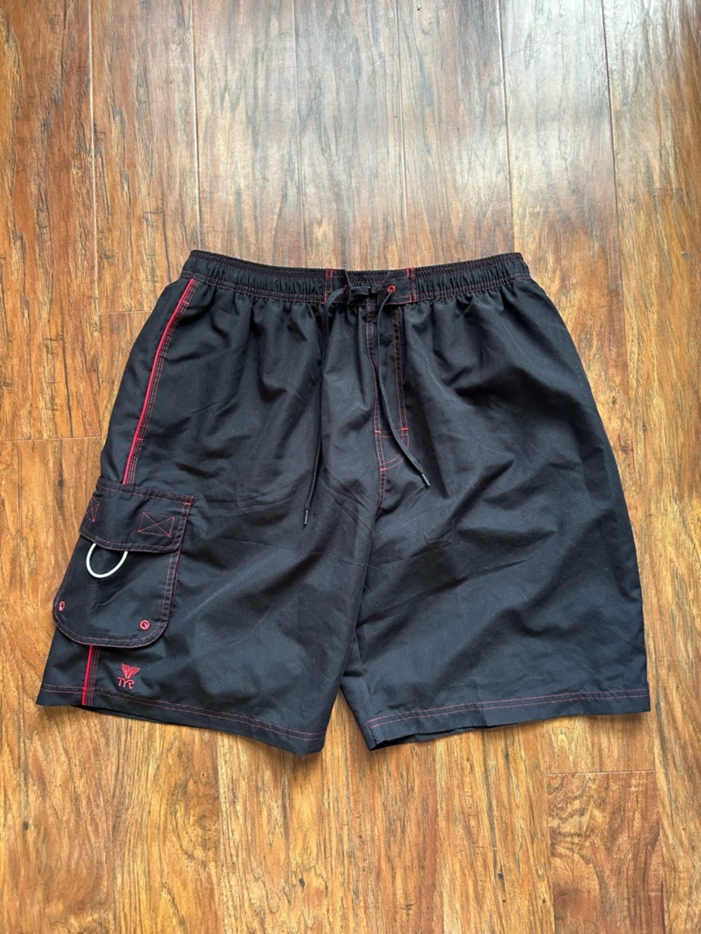 TYR Black Swim Shorts with Red Stitching